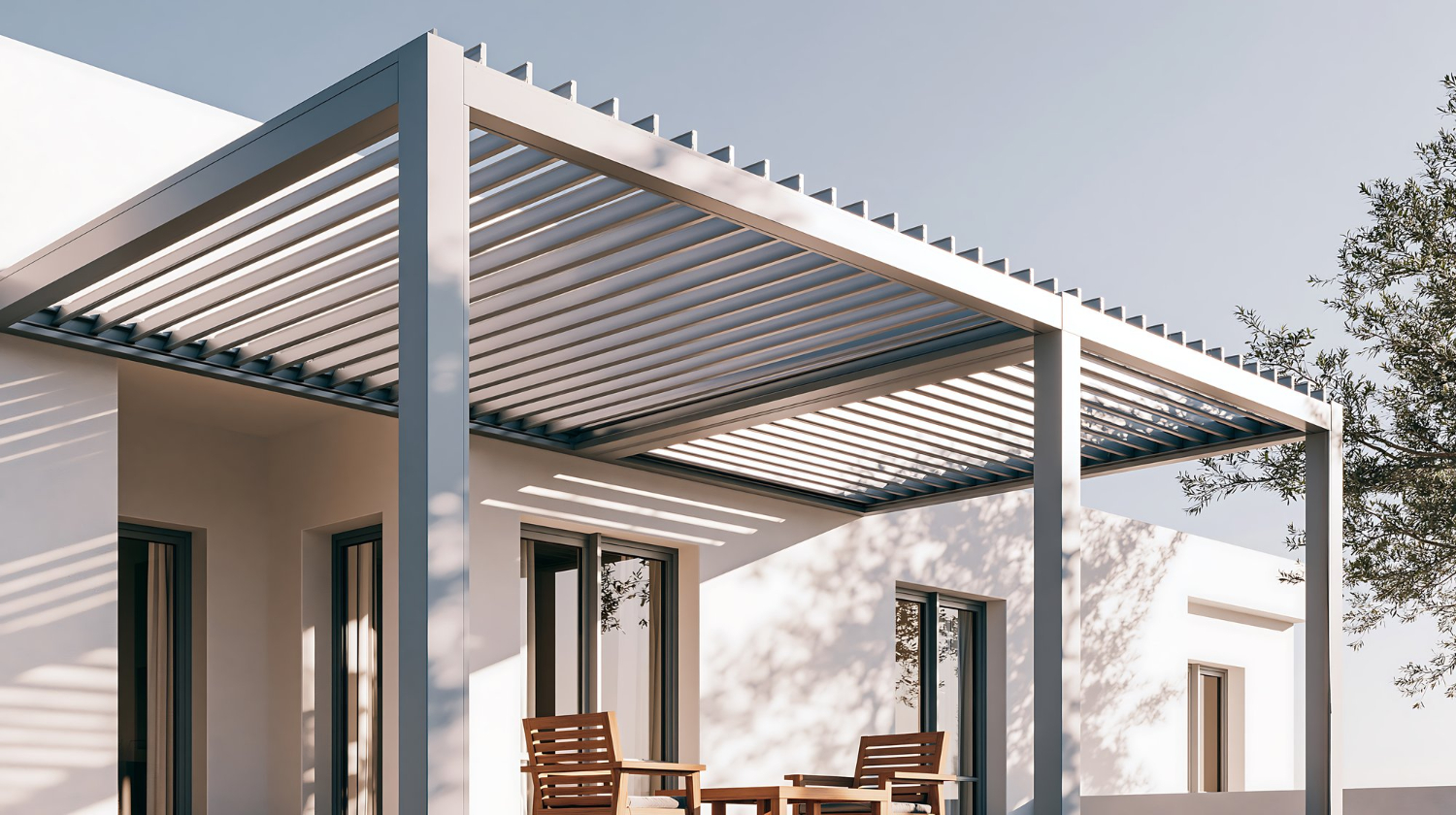 Pergola à lames orientables sur une terrasse résidentielle